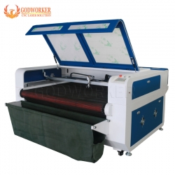 GW-1610 textile fabric cloth auto feeding laser cutting machine with conveyor & vacuum table